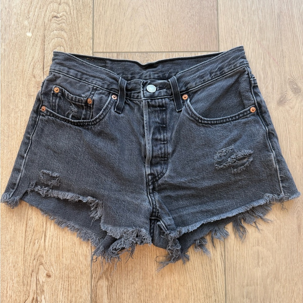 Levi's Black Distressed Frayed Hem Jean Shorts